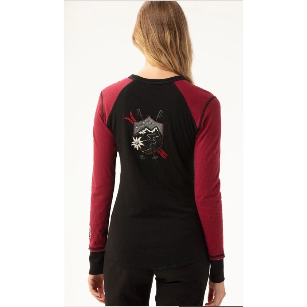 Alp N Rock Women Chantal Crew Top XS Black Red Raglan Embroidered Base Layer